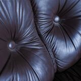 Set of 2 Mid-Century Dark Brown Leather Club Chairs — Tufted, Rounded Space Age Design