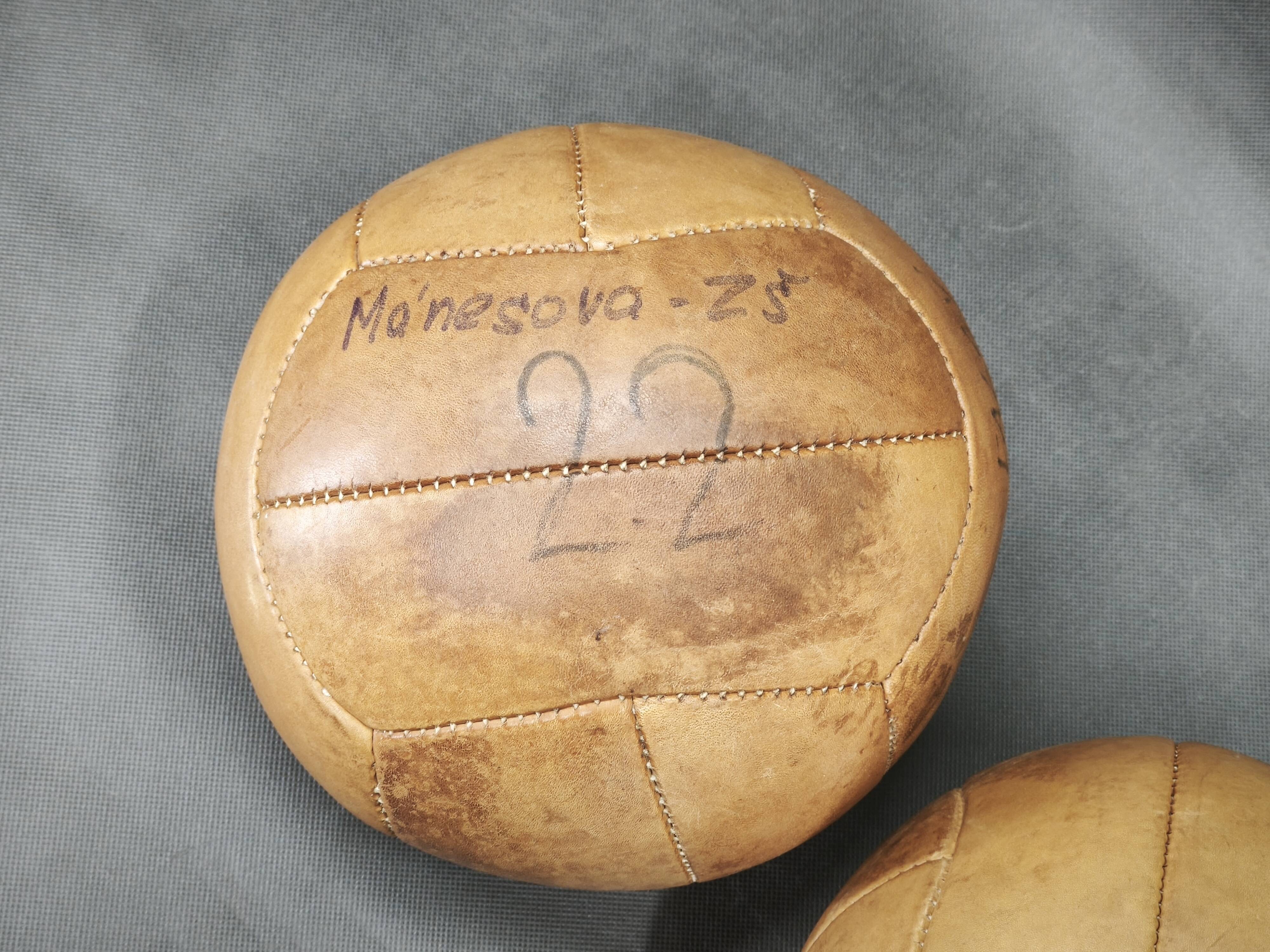 Set of Three Czech Leather Medicine Balls, 1950s