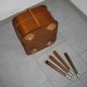 Mid century sewing box with / side table. asystent teak 1960/70s