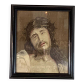 Head of Christ, fragment of tapestry on frame and mounted, Flanders 18th century