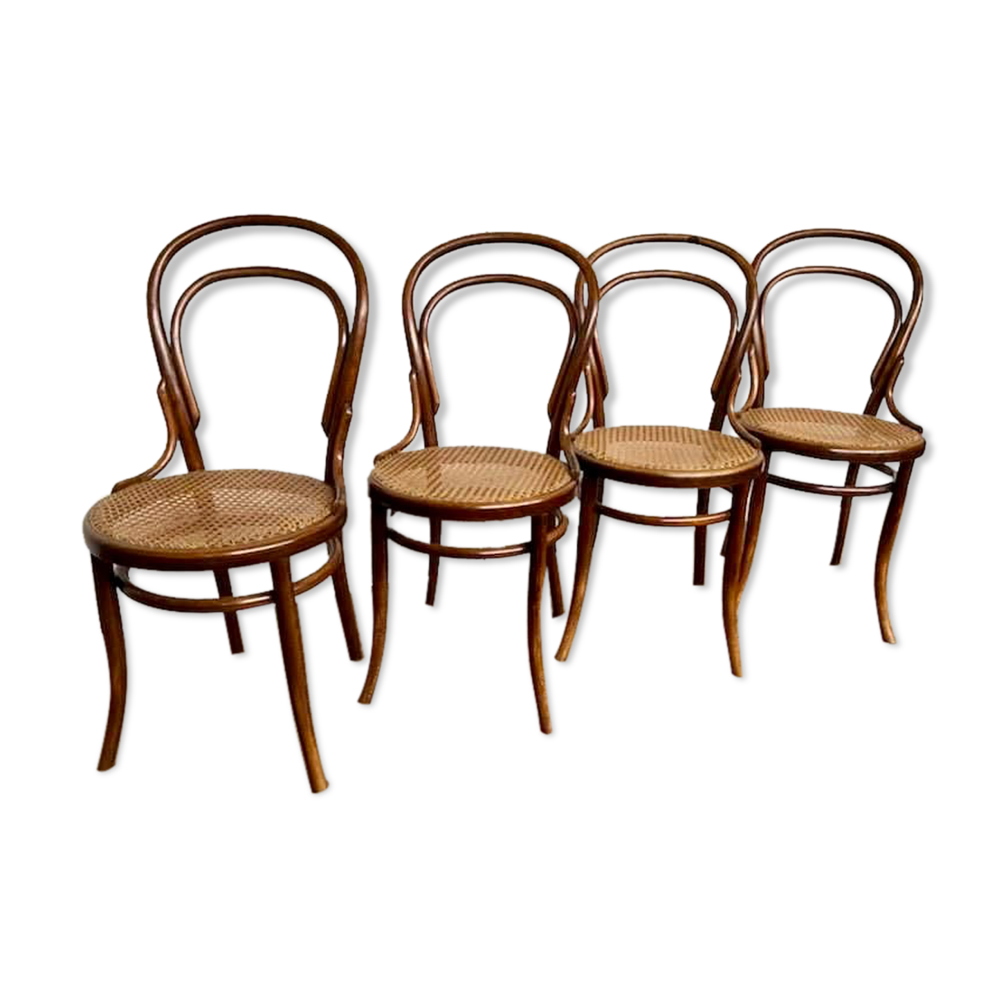 set of 4 bistro chairs in curved wood from the 1920s 1930s Canned seat
