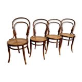 set of 4 bistro chairs in curved wood from the 1920s 1930s Canned seat
