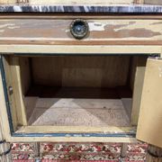 Beech bedside table painted with a marble top in Louis XVI style from the late 19th century.