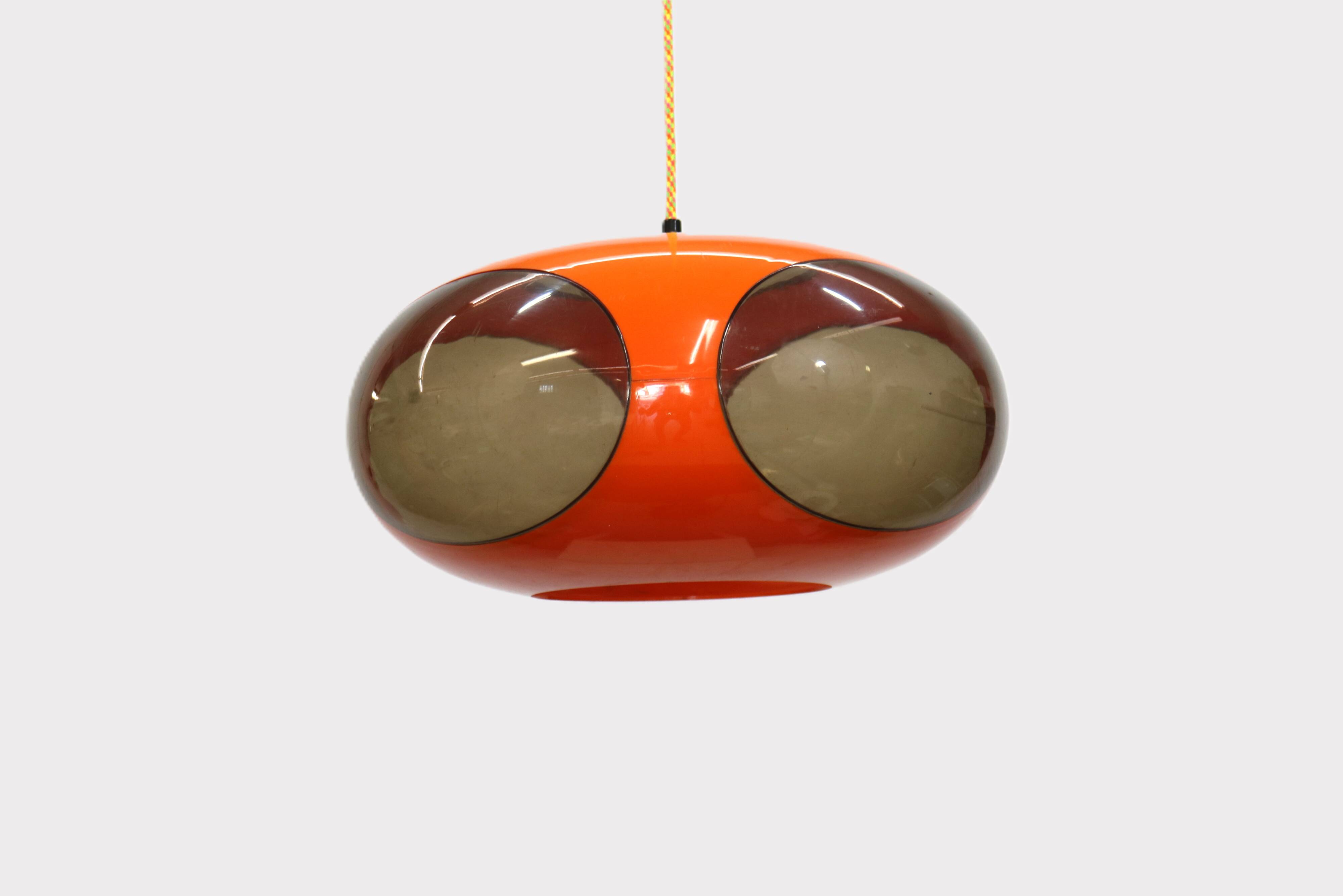 Massive Belgium Space Age UFO Lamp, Orange Mid-Century Modern Lighting