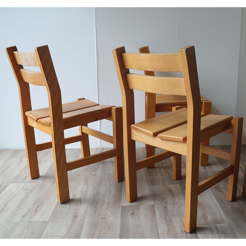 Series of 6 vintage chairs in solid pine 1960