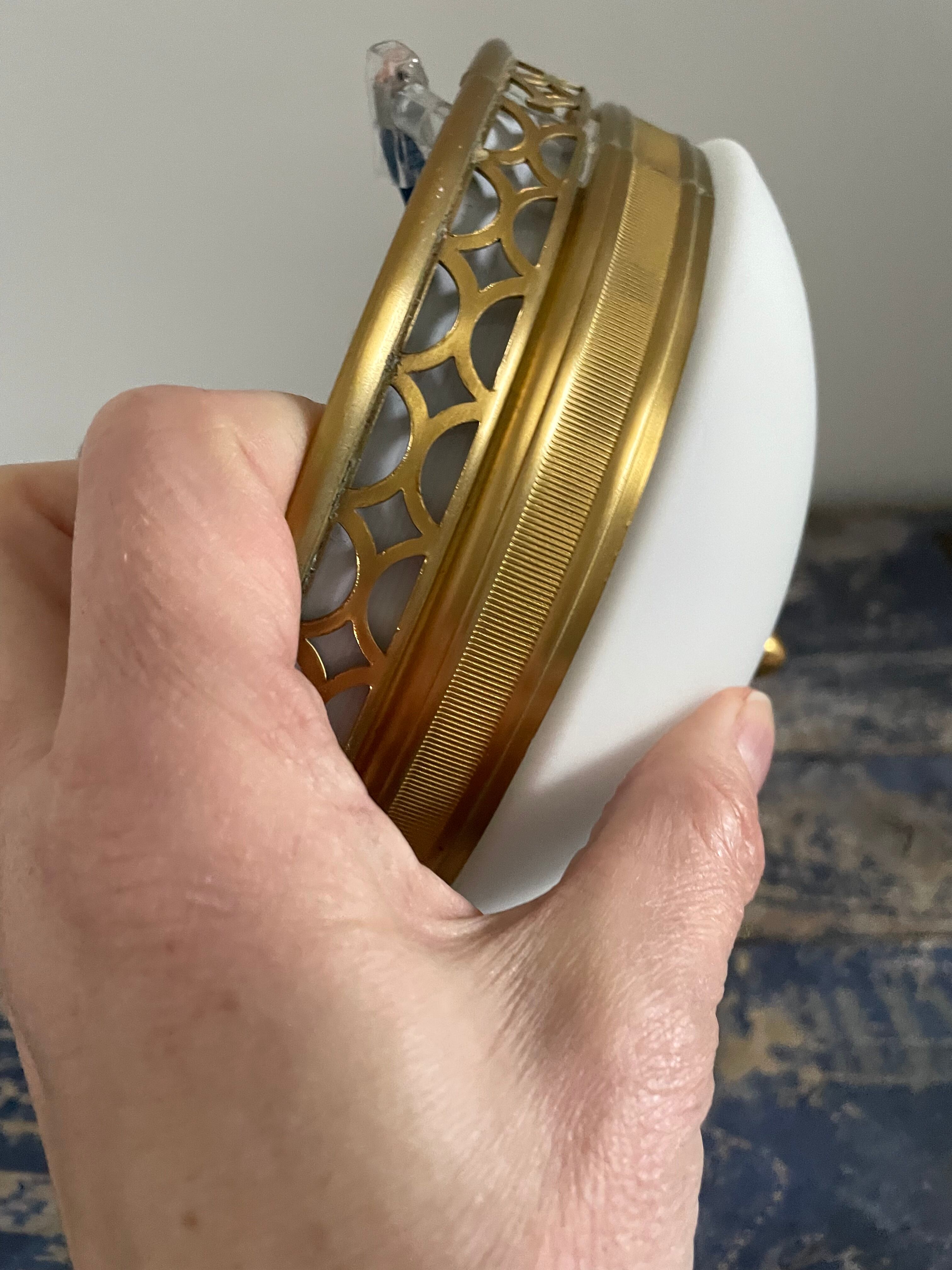 Art deco wall lamp or ceiling lamp in brass and white opaline