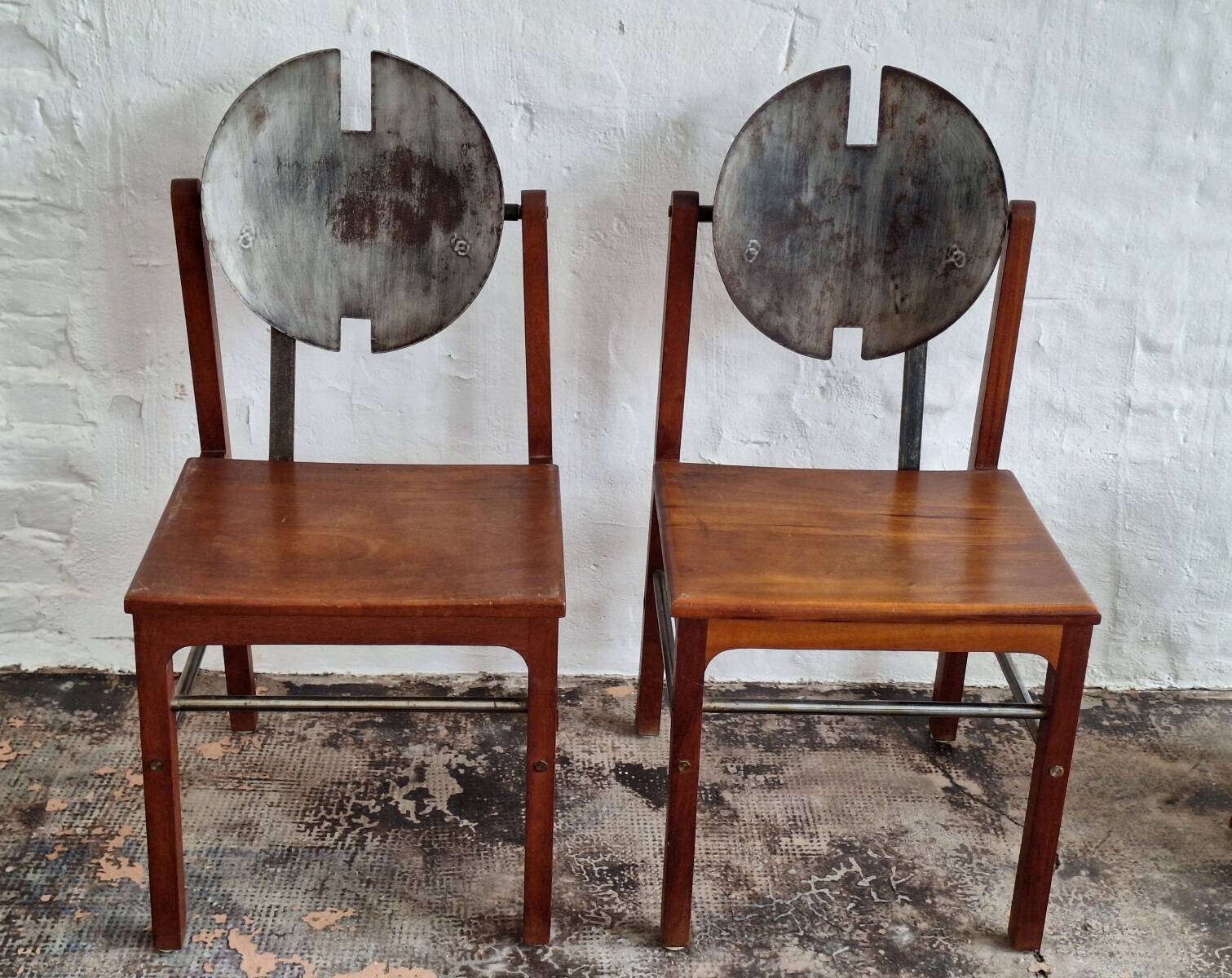 Set of 6 mid century Brutalist teak and steel dining chairs, 1960s