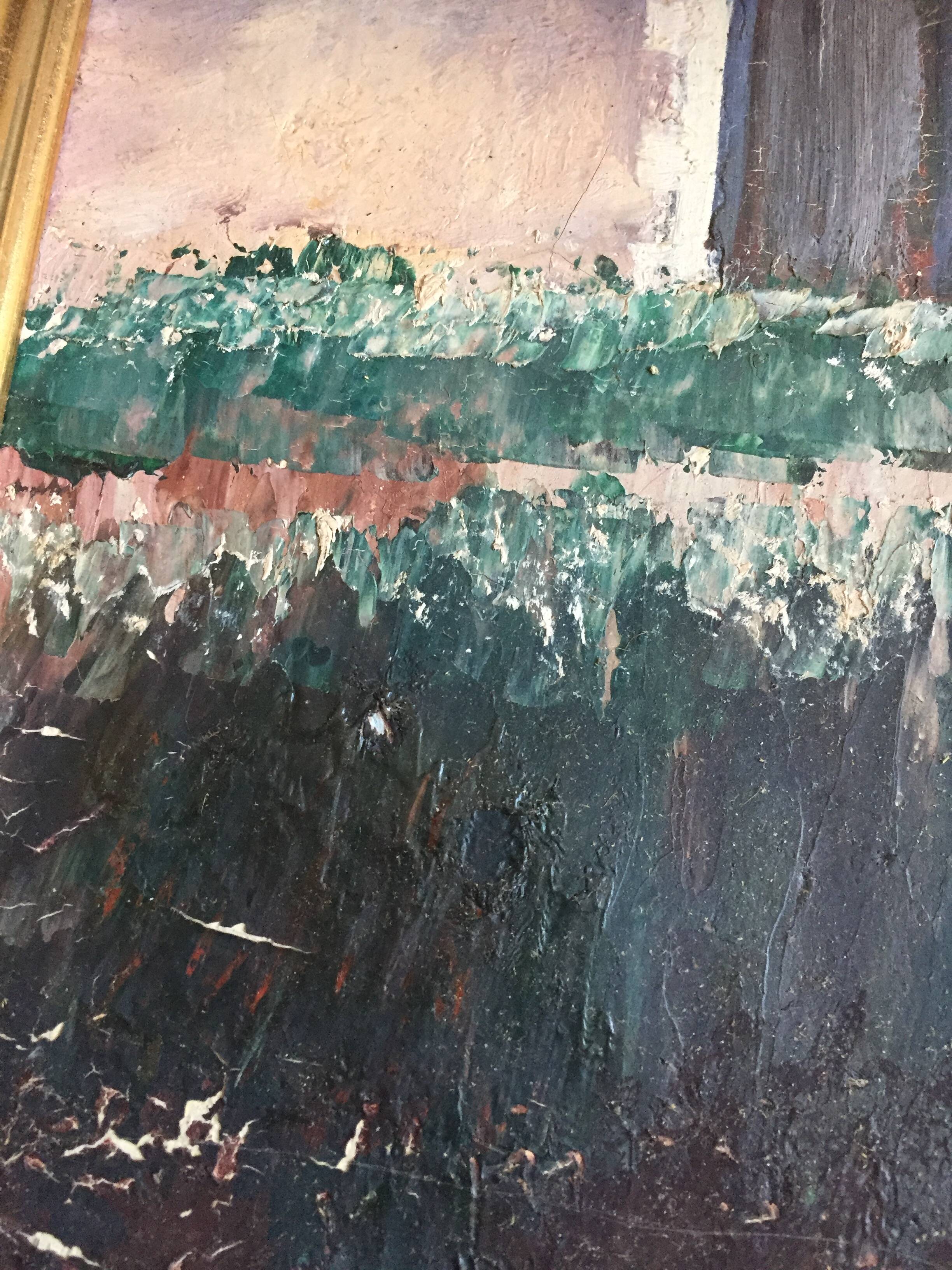 Oil on canvas painting Normande R.Oswald 1960 gilded wooden frame