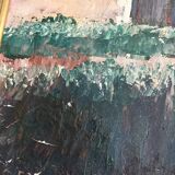 Oil on canvas painting Normande R.Oswald 1960 gilded wood frame