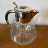 Old Refreshing Carafe + Ice Tube Moulded Glass + Silver Metal