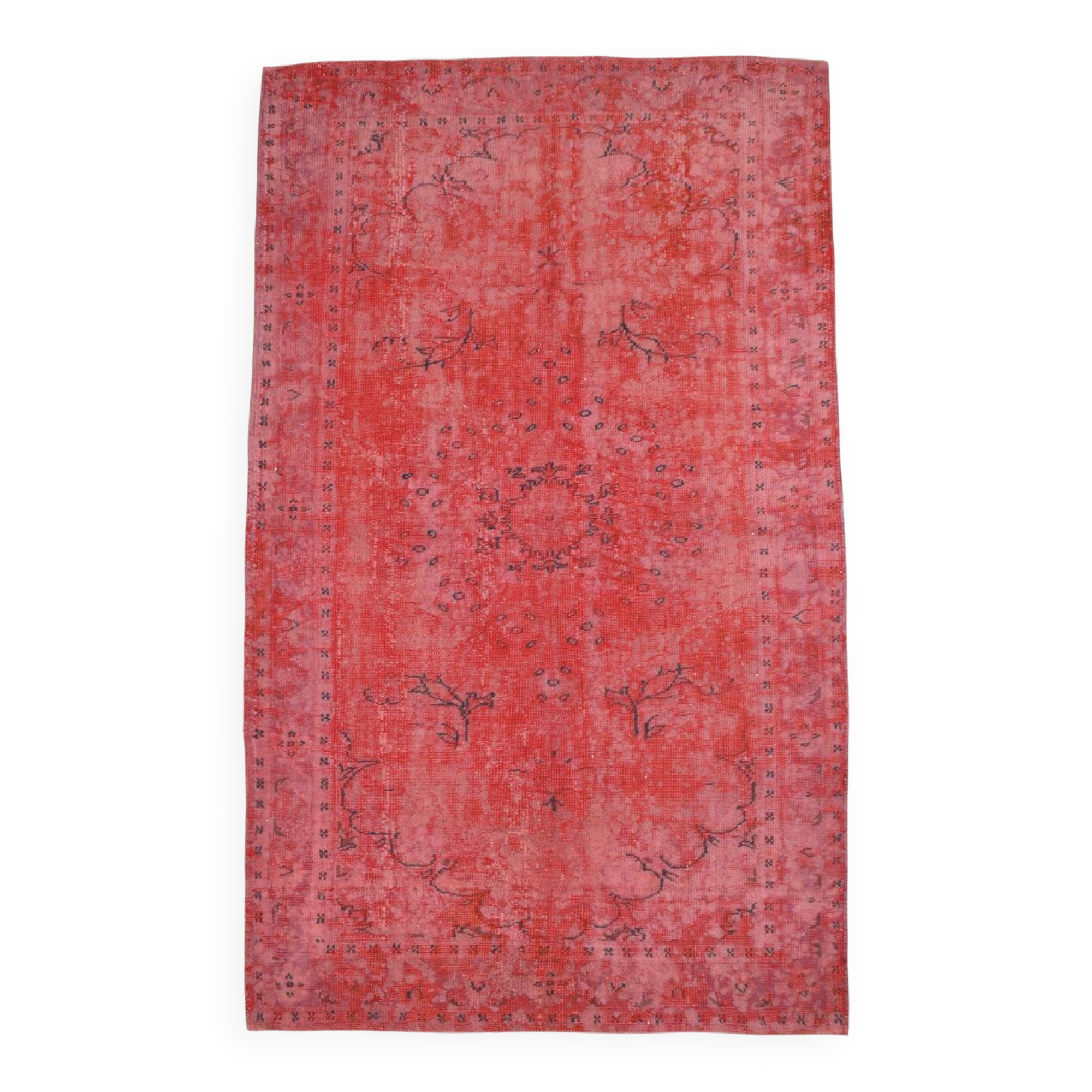 7x11 Vintage Coral Red Handmade Wool Vintage Rug, Living Room Rug,195x319cm