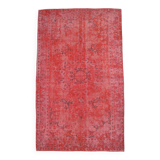 7x11 Vintage Coral Red Handmade Wool Vintage Rug, Living Room Rug,195x319cm