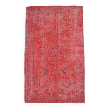 Tapis vintage en laine rouge corail fait main, 7 x 11 po, pour salon, 195 x 319 cm