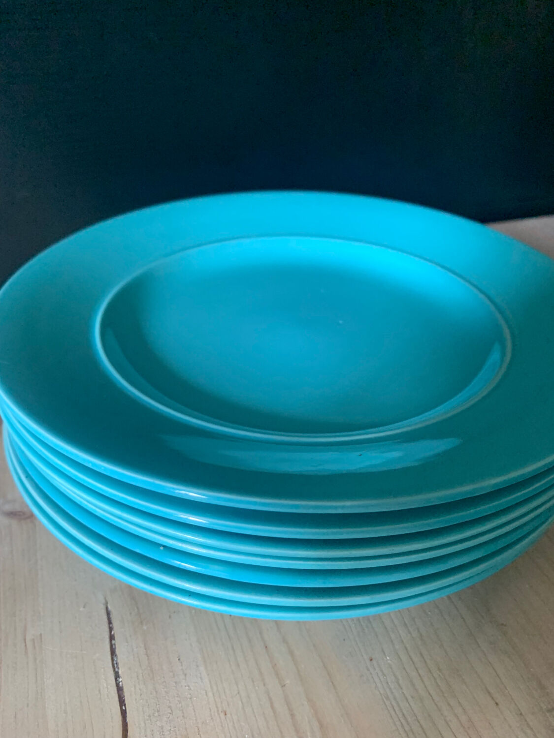 Turquoise blue earthenware plates