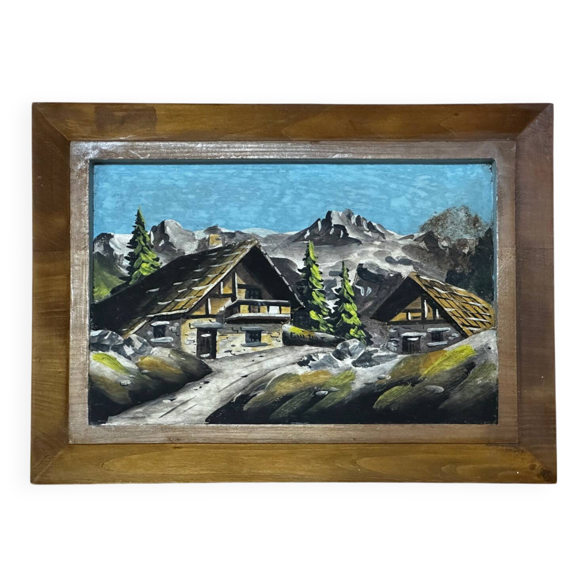 Vintage Carved and Painted Alpine Panel - 23 / 32 cm