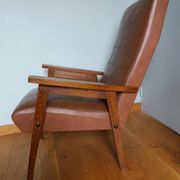 Scandinavian armchair in brown leatherette and wood