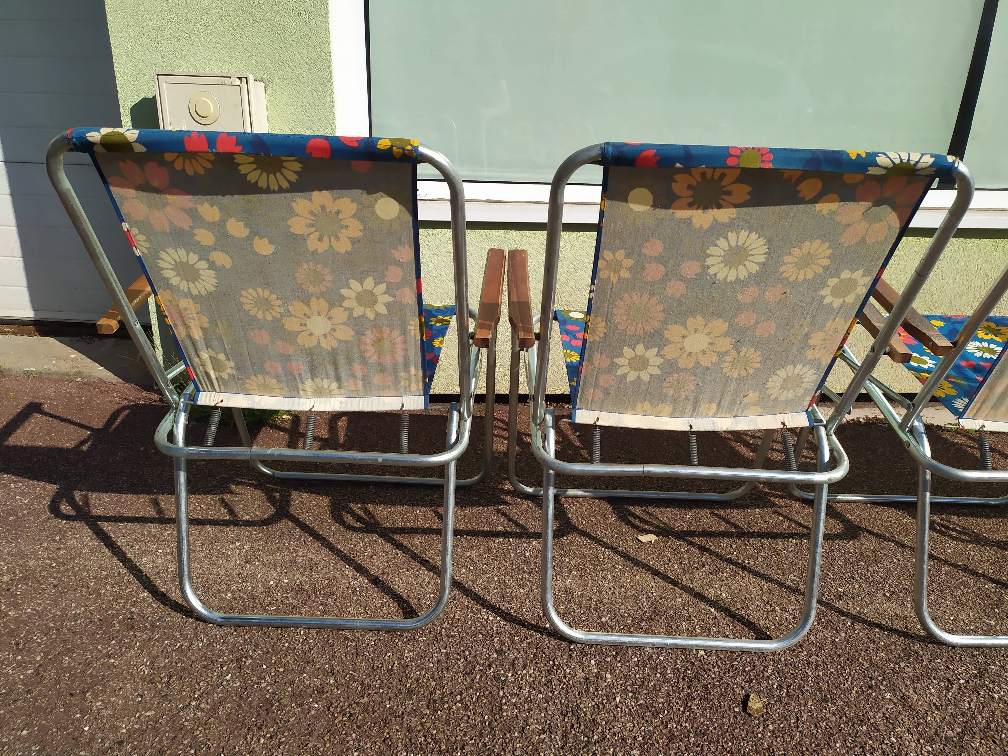 Lot de 4 chaise de camping pliante vintage bleu fleur