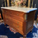 3-drawer chest of drawers in solid mahogany with white marble top in Louis XVI style