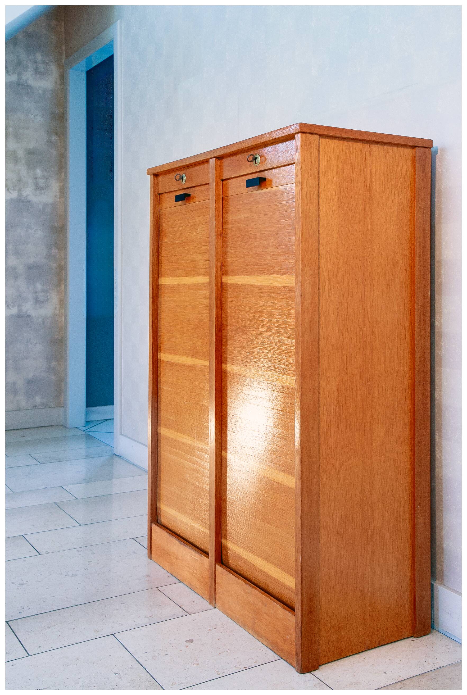 Double curtain file cabinet, 1950s, light oak