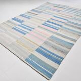 8x12 Light Blue & Off White Large Kilim Rug, 260x361Cm