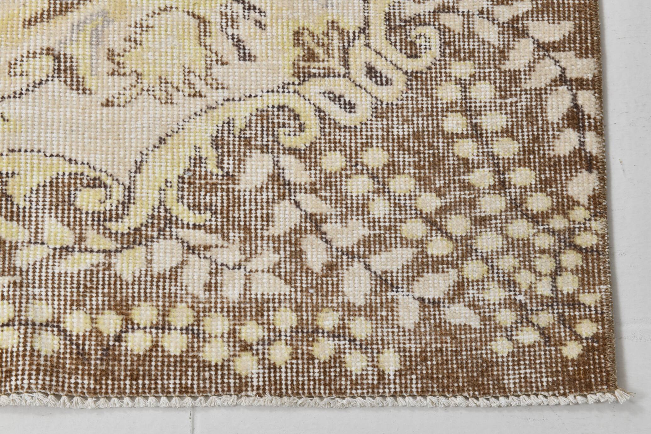 6x9 Vintage Ivory & Pastel Yellow Handmade Wool Persian Area Rug,169x259 Cm