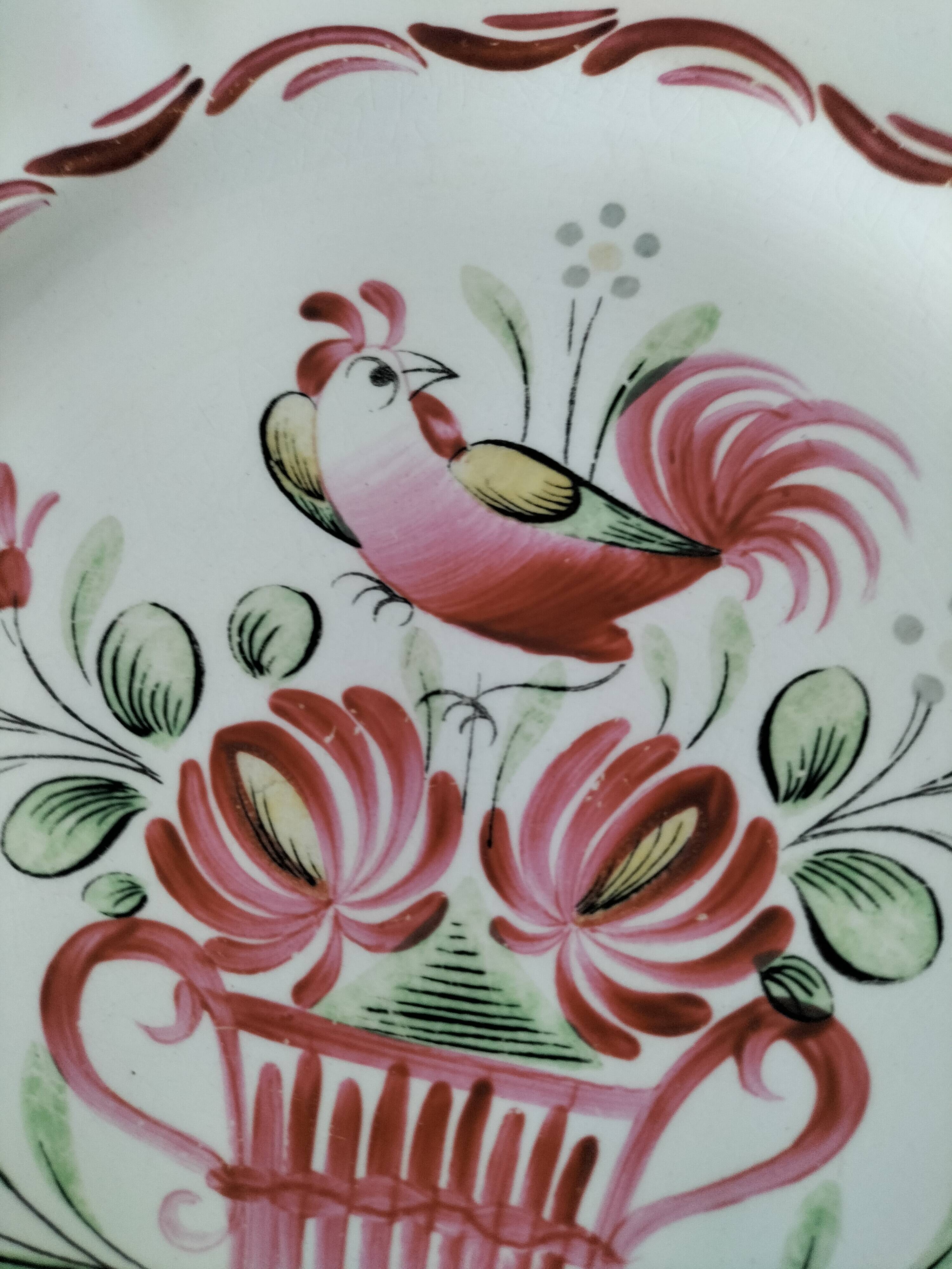 Antique plate with rooster – Keller & Guérin Lunéville