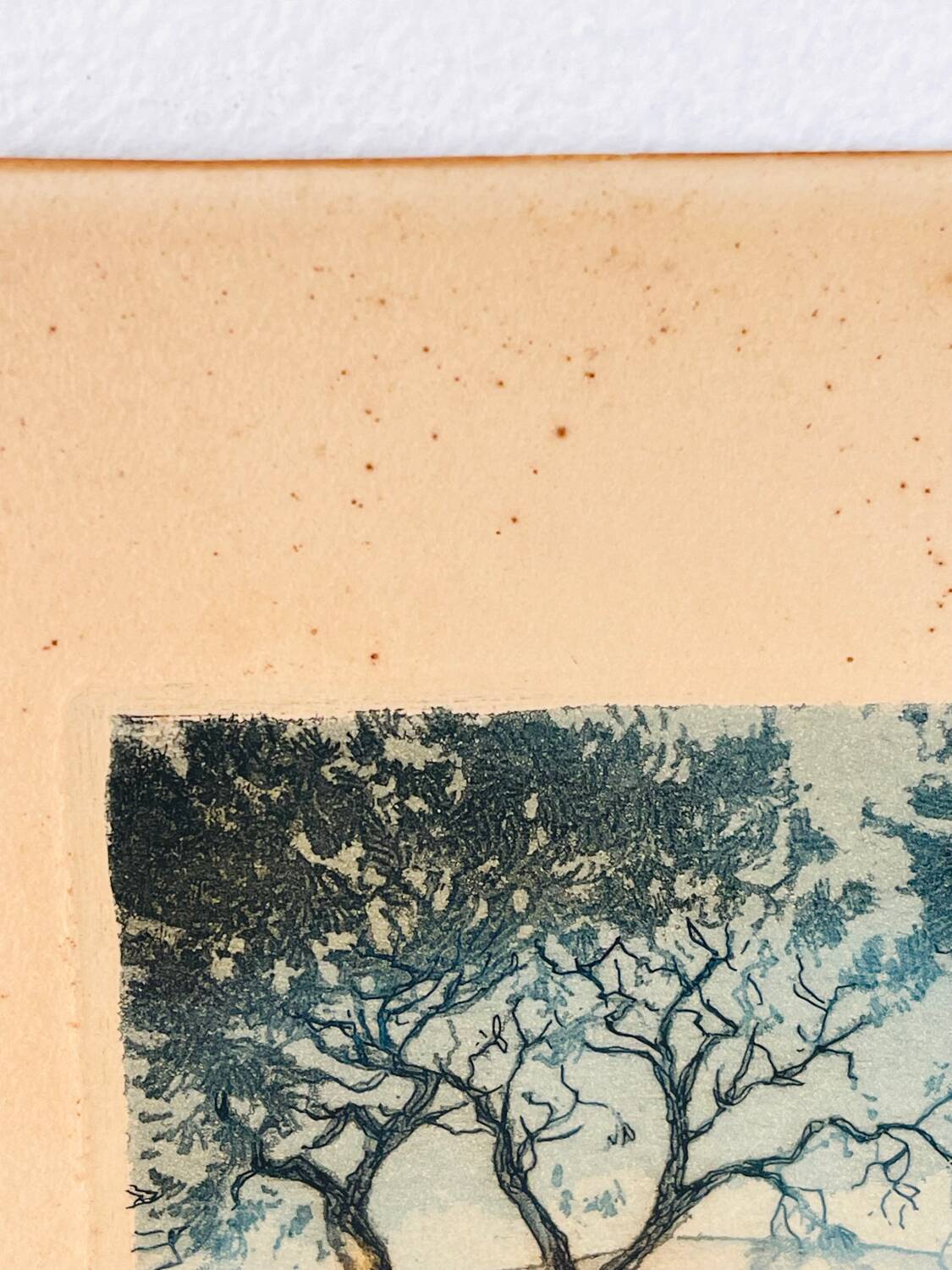 Old colour-enhanced etching – Mediterranean view from