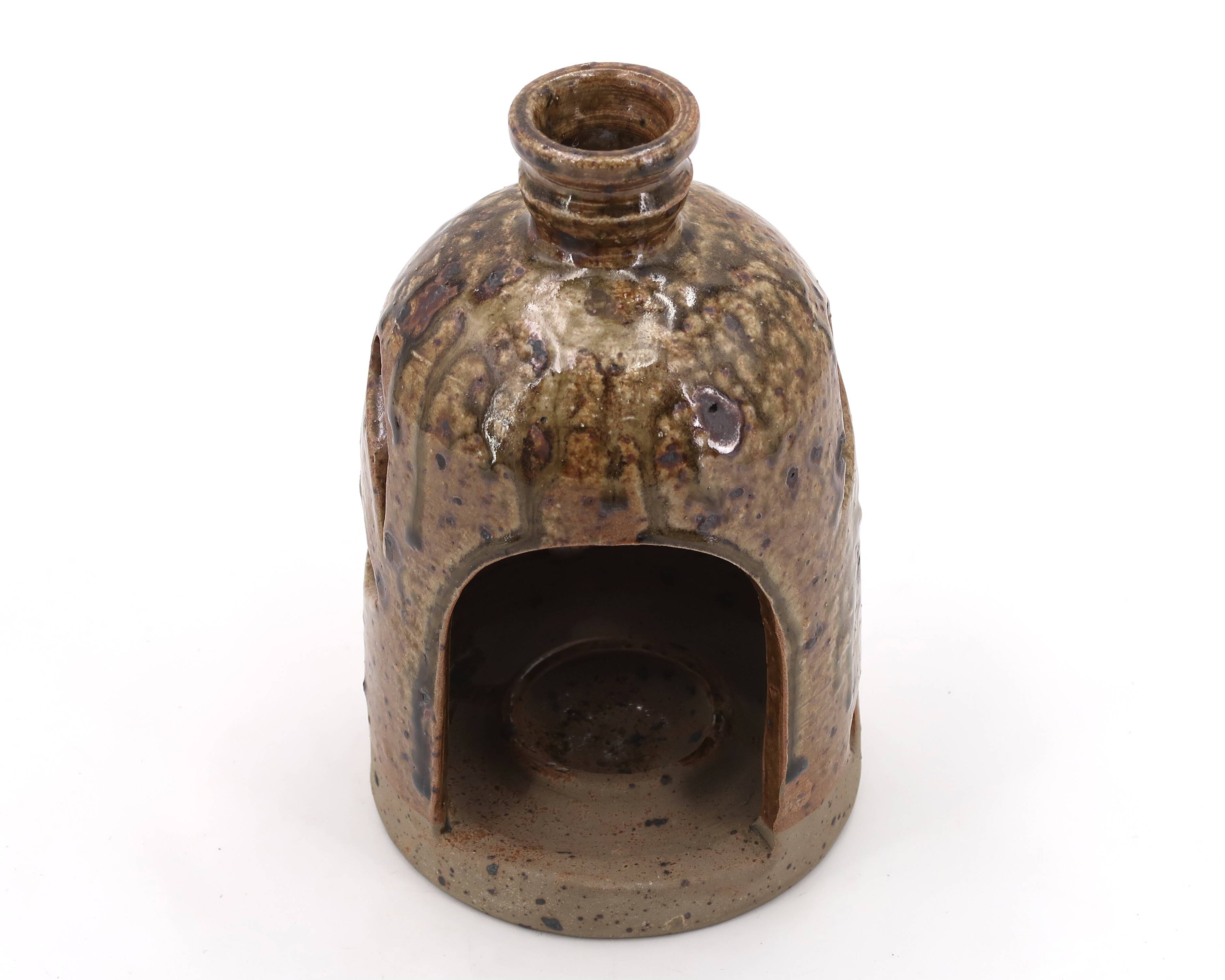 Signed stoneware lantern candle holder, 1960s