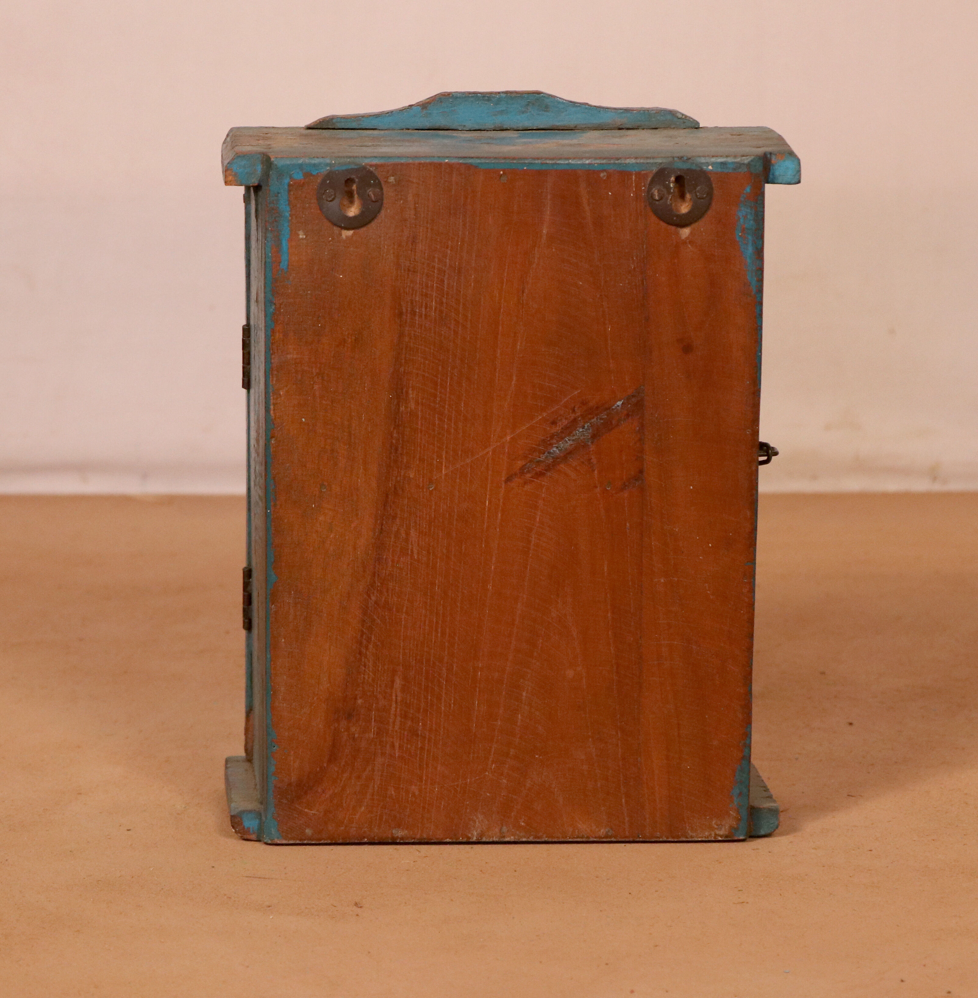 old Art Deco wall display case in original blue teak Burmese patina