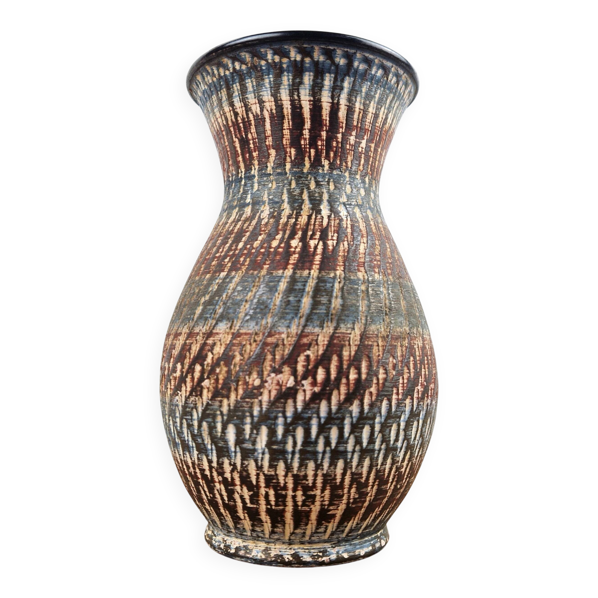 Vase handmade, registered design, Germany, vintage pottery.