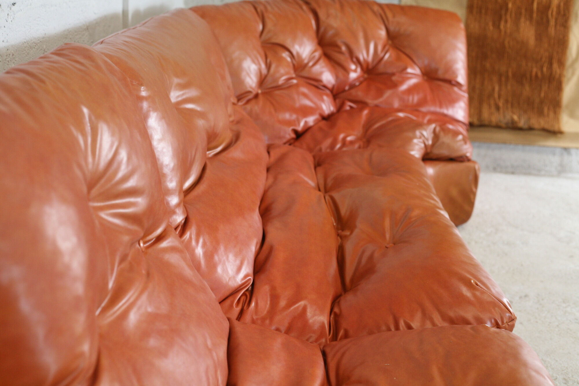 Flexible sofa, orange vinyl and foam, France, circa 1970