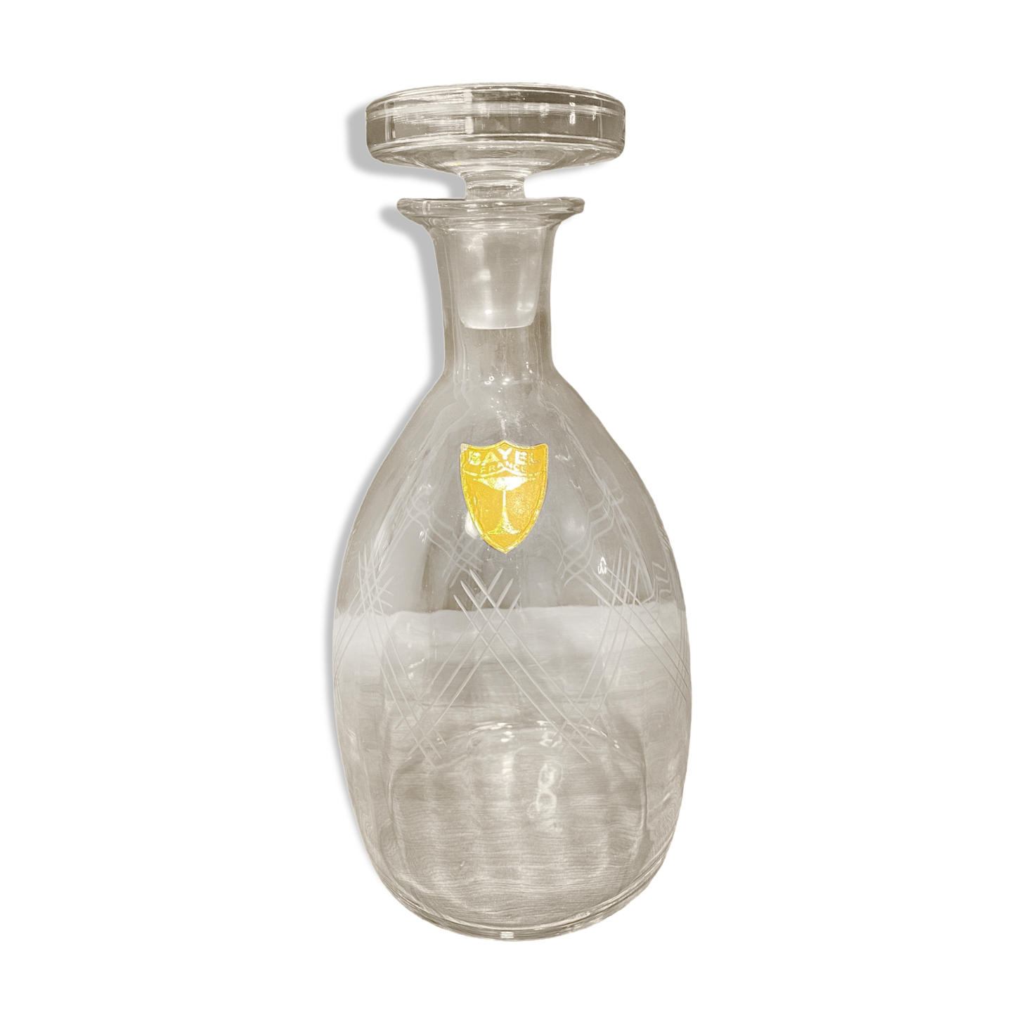 Mid-twentieth glass decanter with cut decoration signed Bayel