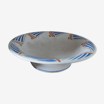 Onnaing earthenware compote bowl with blue and orange patterns