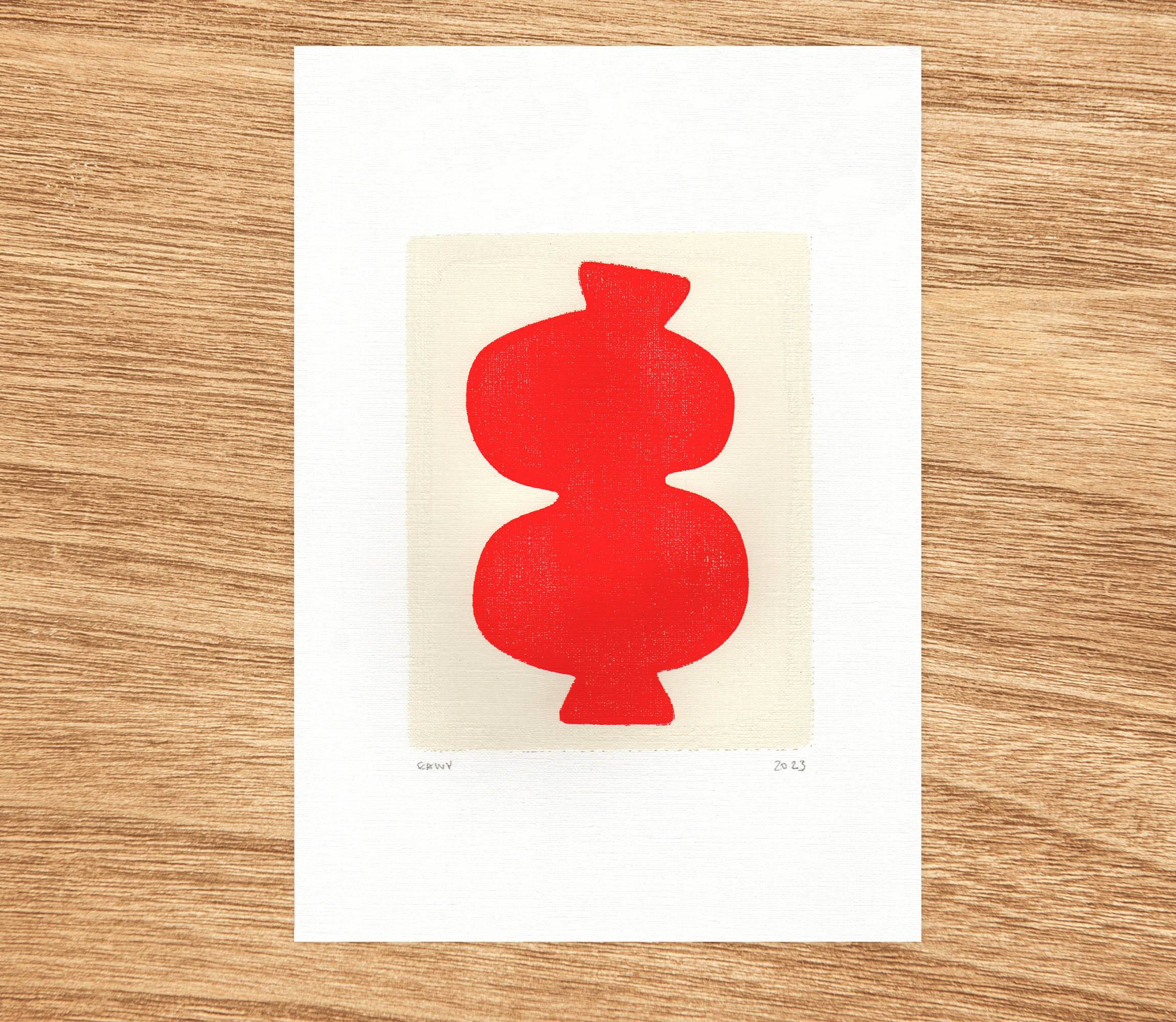 Abstract painting - Majo - Red - Signed Eawy