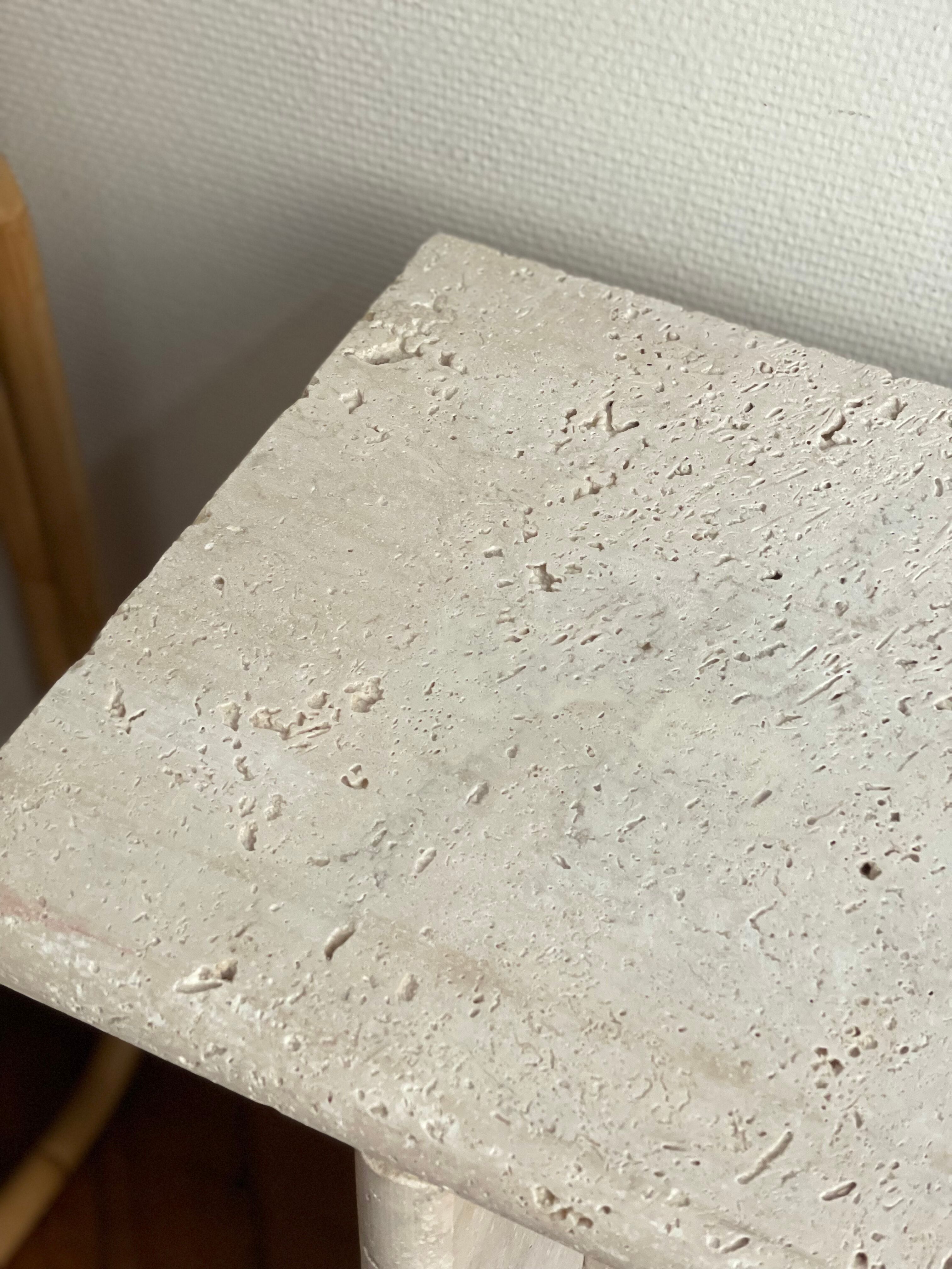 Minimalist travertine stone side table