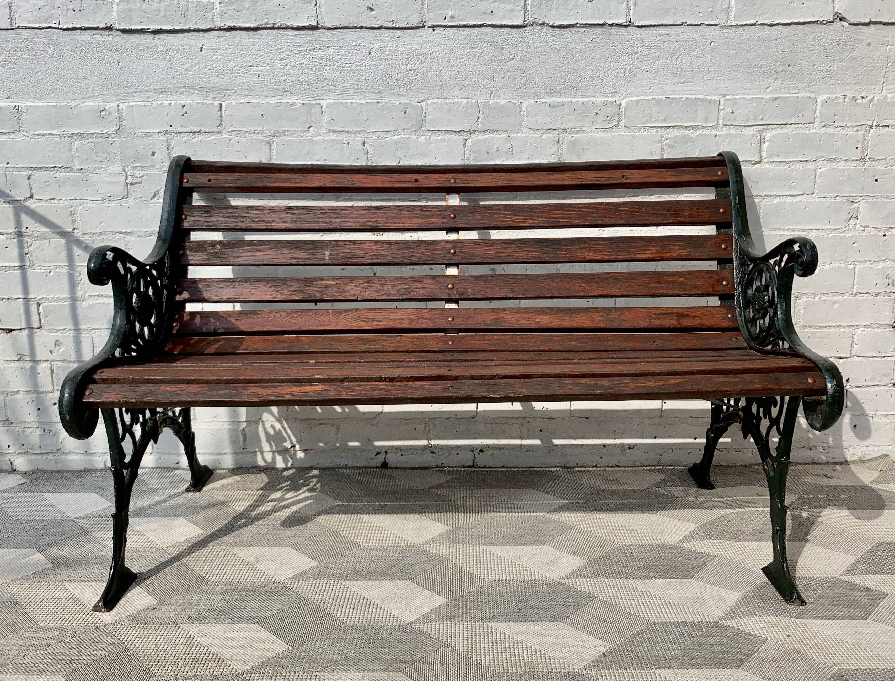 Vintage Victorian Garden Bench Cast Iron Wood #D43