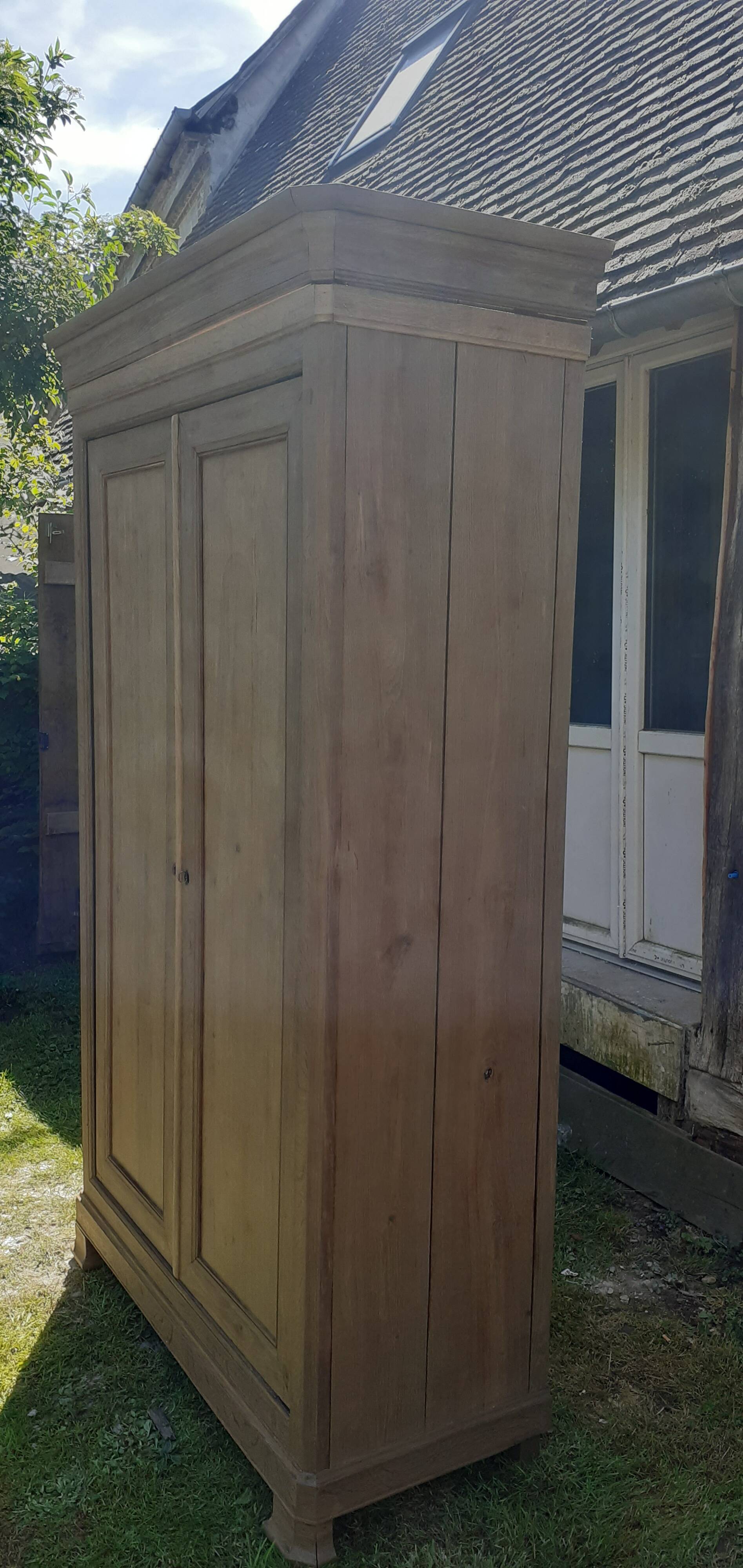 Antique Louis Philippe wardrobe with 2 doors, solid oak, raw wood