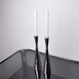 Pair of scandinavian diabolo candle holders, aluminum, sweden, 1970