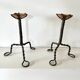 Pair of Arts & Crafts vintage antique candlesticks in wrought iron & copper