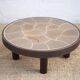 Coffee table signed Barrois, wood and stoneware table with plant decoration, France, interior decor.