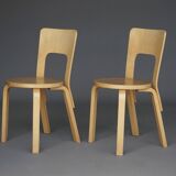 Chaises modèle 66 d'Alvar Aalto pour Artek, années 1980