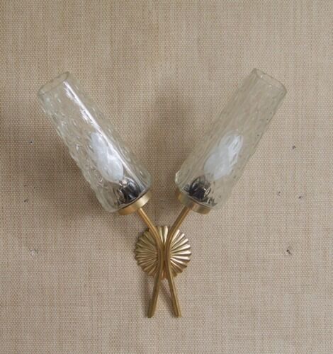 French vintage retro double wall light gold metal with glass shades
