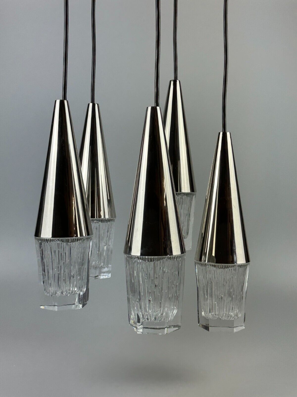 60s 70s hanging lamp cascade lamp 5 lights glass & chrome space age design