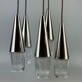 60s 70s hanging lamp cascade lamp 5 lights glass & chrome space age design