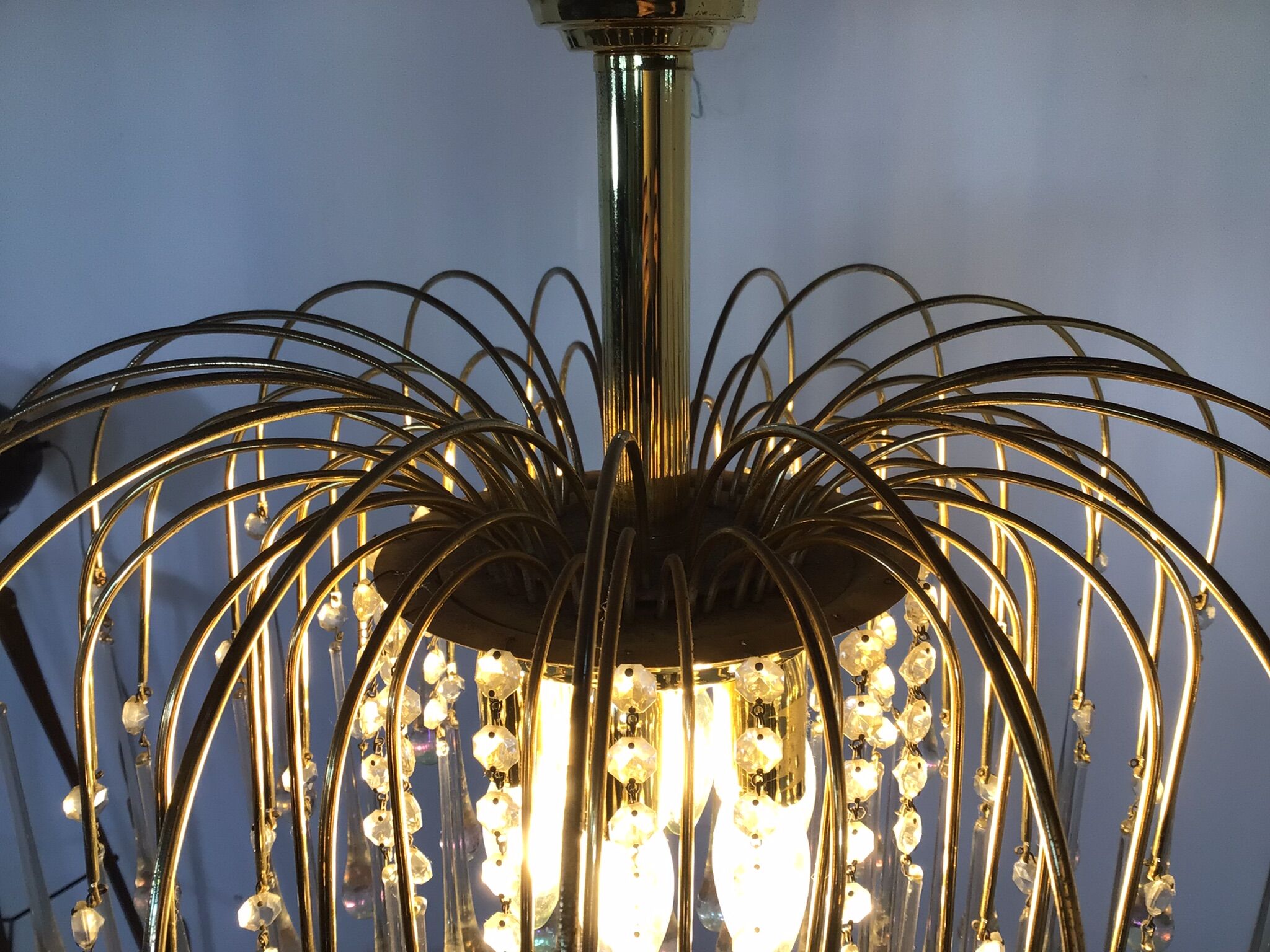 Mid-century waterfall hanging lamp with glass drops