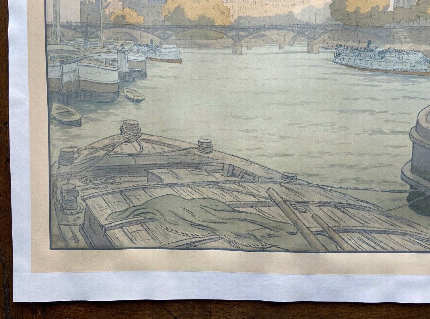 Lithograph Henri Riviere, l'institut et la cite serie paysages parisiens