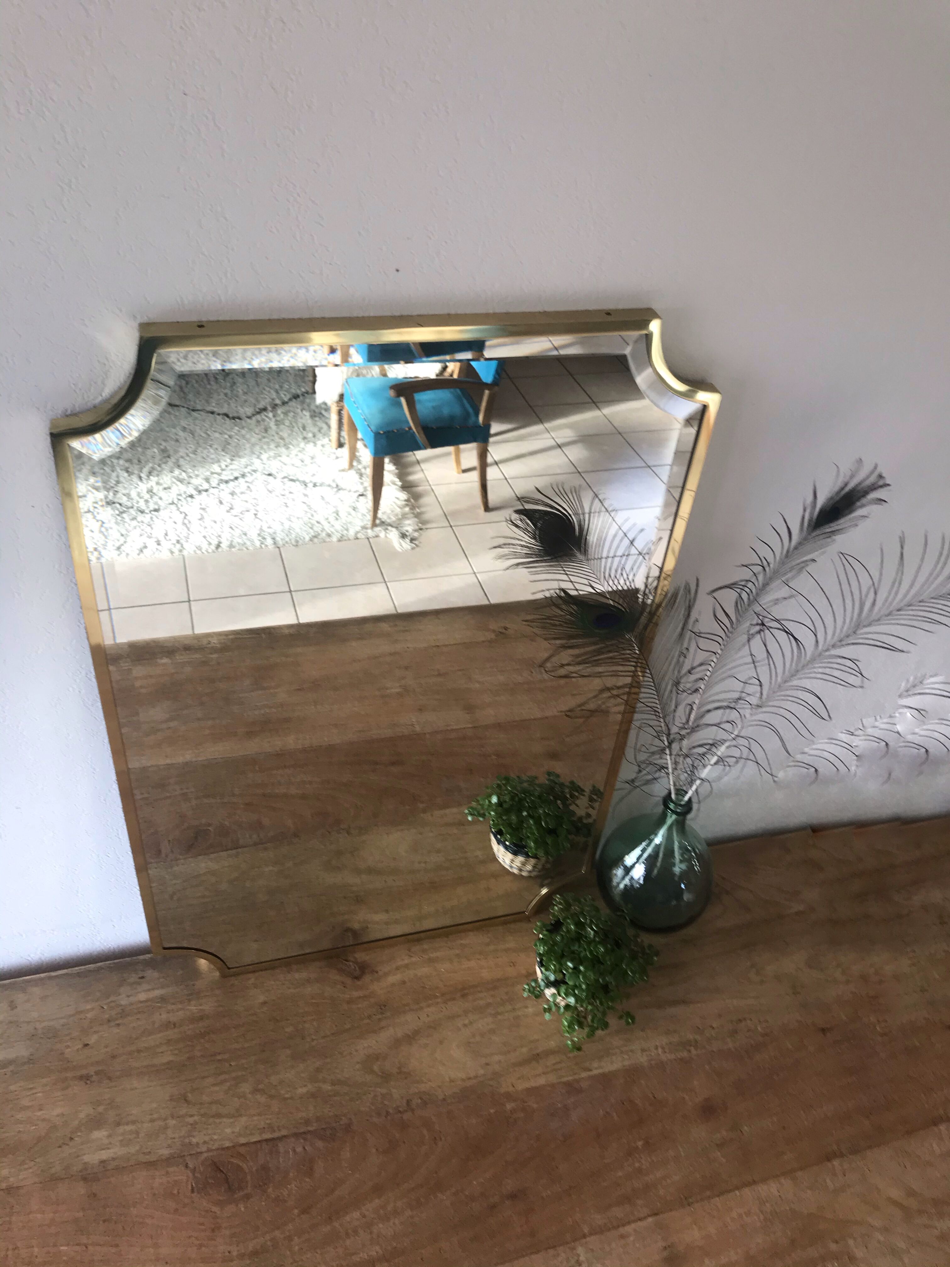 Brass bevelled mirror, Italy, 60s