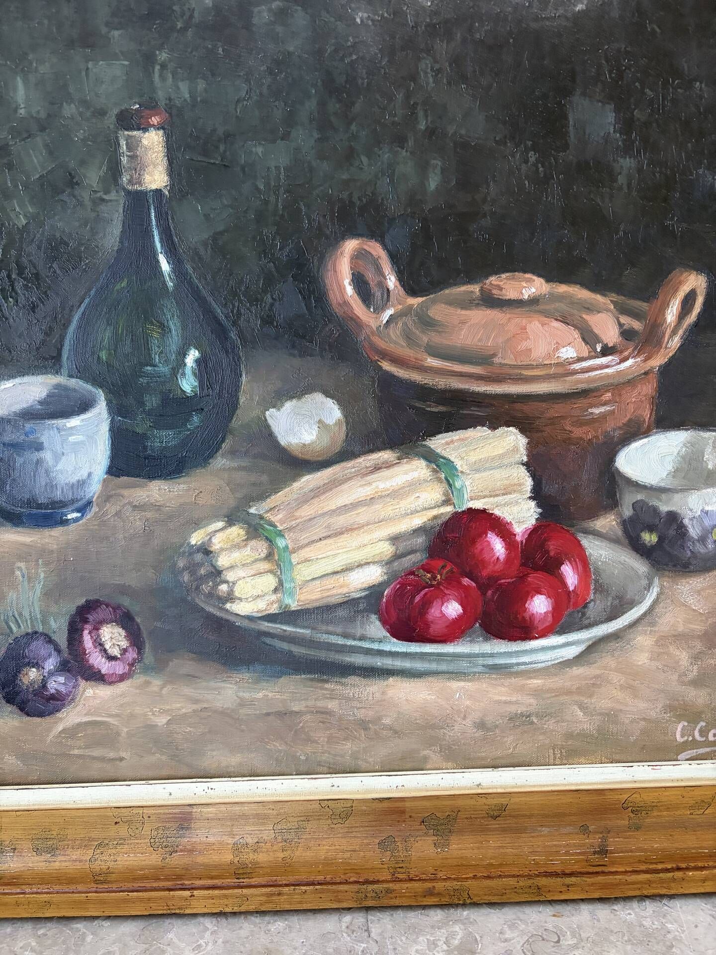 Nature morte aux asperges, huile sur toile signée