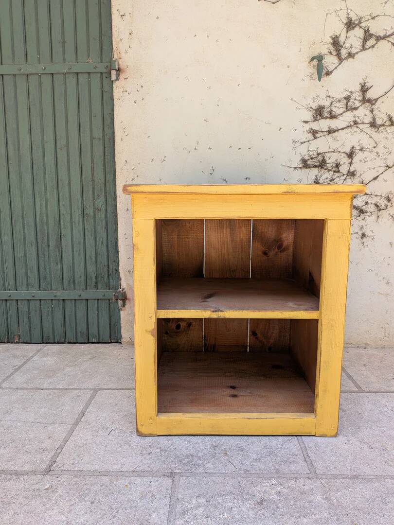 Low storage unit in saffron yellow wood – Canadian handcrafted.
