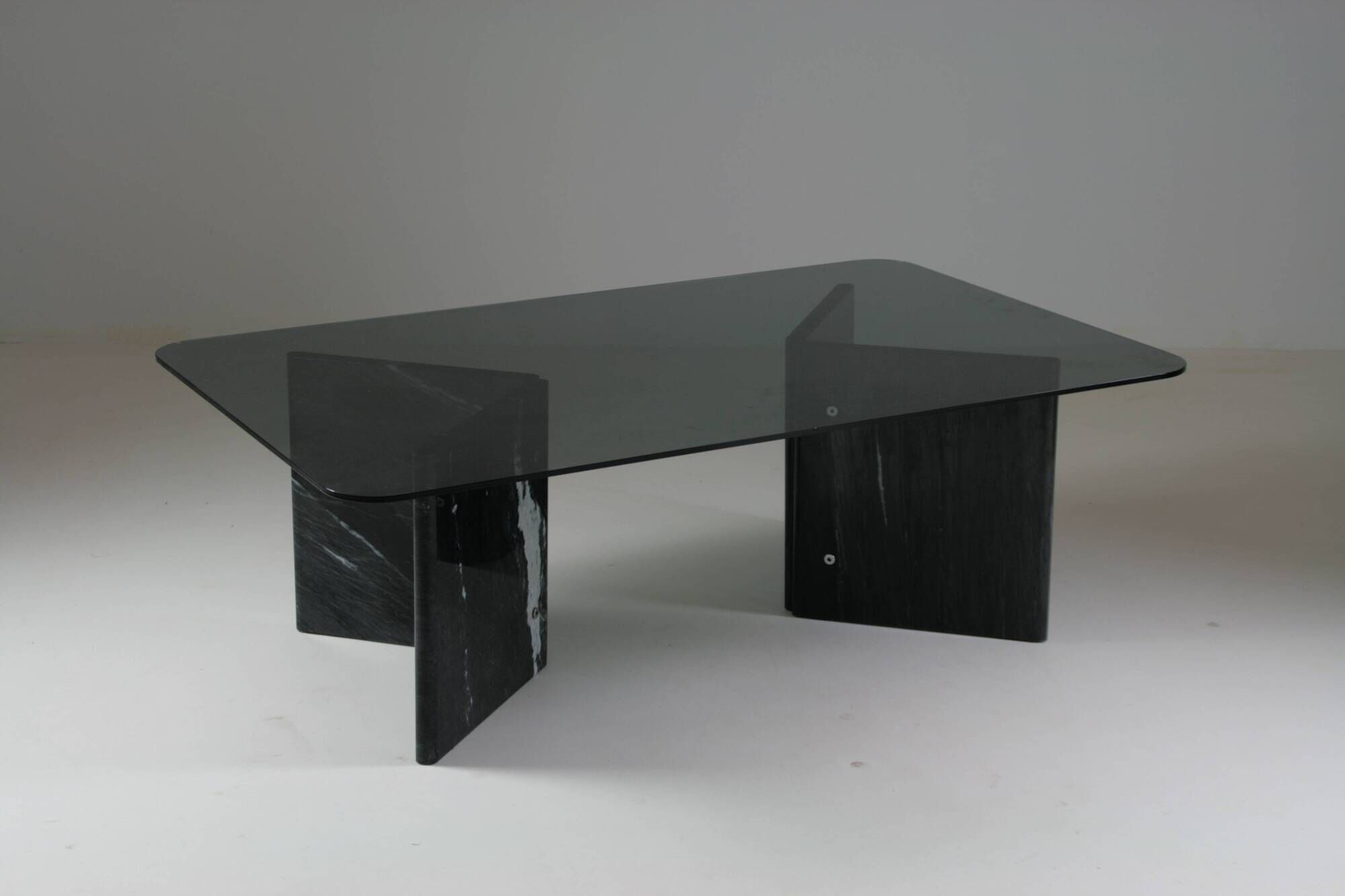 Black veined marble coffee table with smoked glass top, Italy 1970